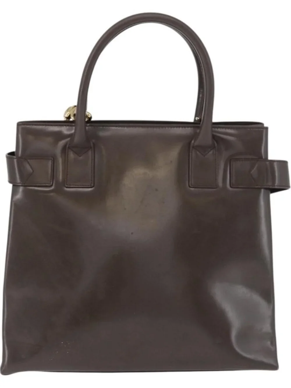 GUCCI Hand Bag Patent leather 2way Brown Gold Auth